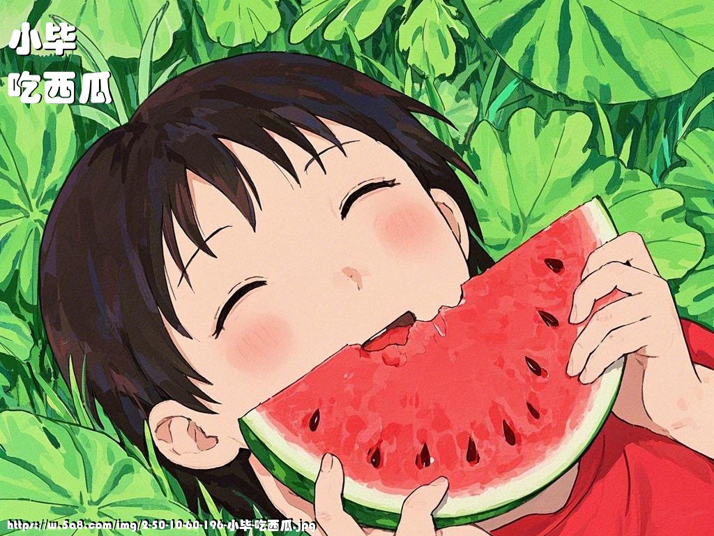 小毕吃西瓜搞笑图片